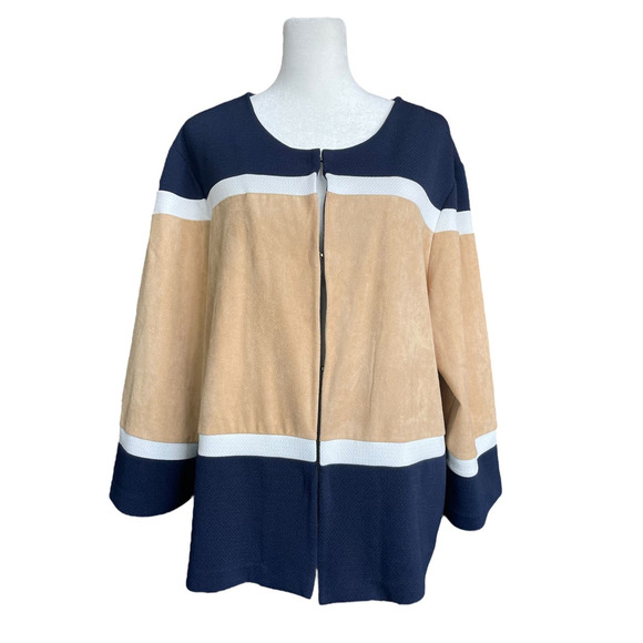 Chicos Travelers Collection Size 3 Mature Suede Colorblock Womens Cardigan XL 16 - Picture 1 of 9